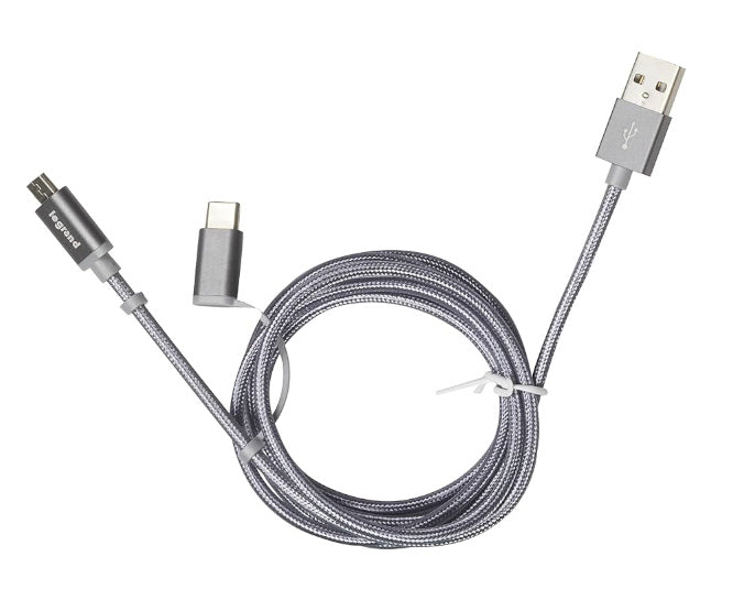 Adapt / Charge Lead Usb To Micro & Type C Grey 1m 170386