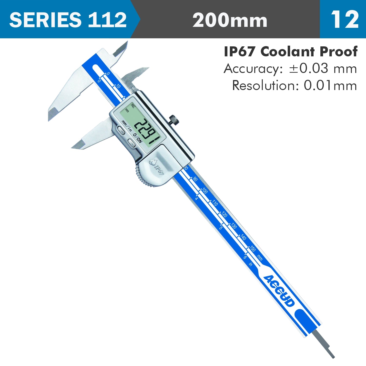 Dig. Caliper 200 Mm 0.03 Mm Acc. Ip67 Level 0.01 Mm Res.