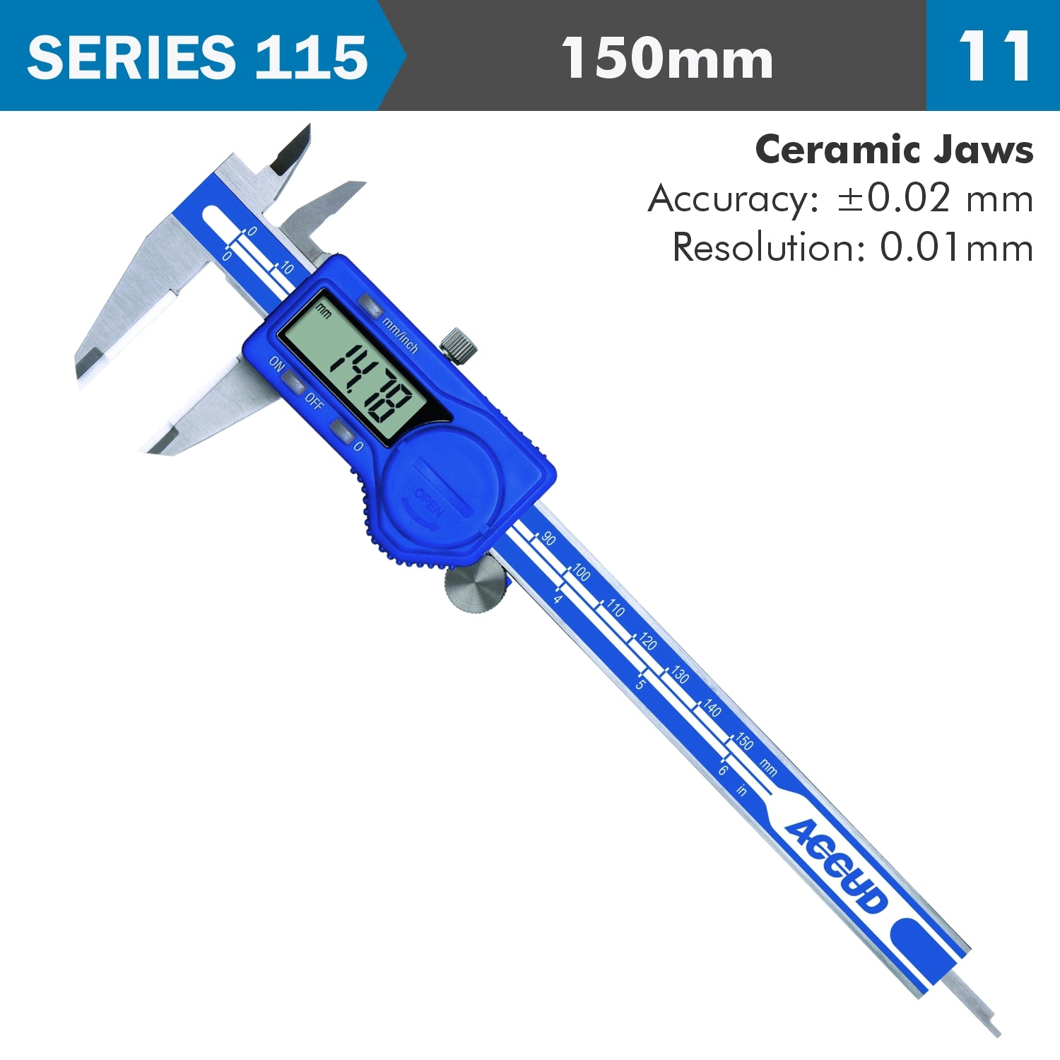 Dig. Caliper 150 Mm 0.02 Mm Acc. Ceram. Jaws S/Steel 0.01 Mm Res.