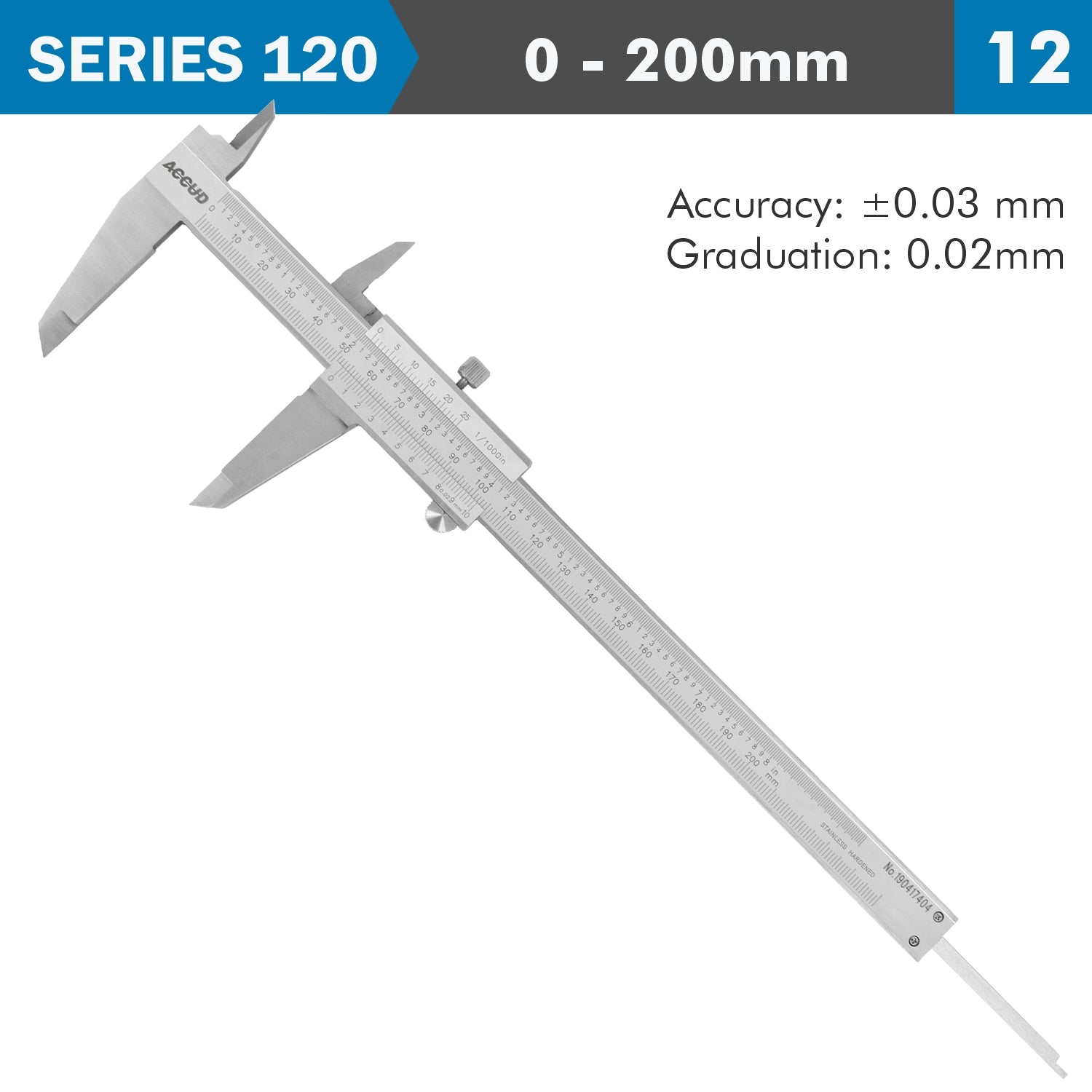 Vernier Caliper 200 Mm 0.03 Mm Acc. Din862 0.02 Mm Grad. S/Steel