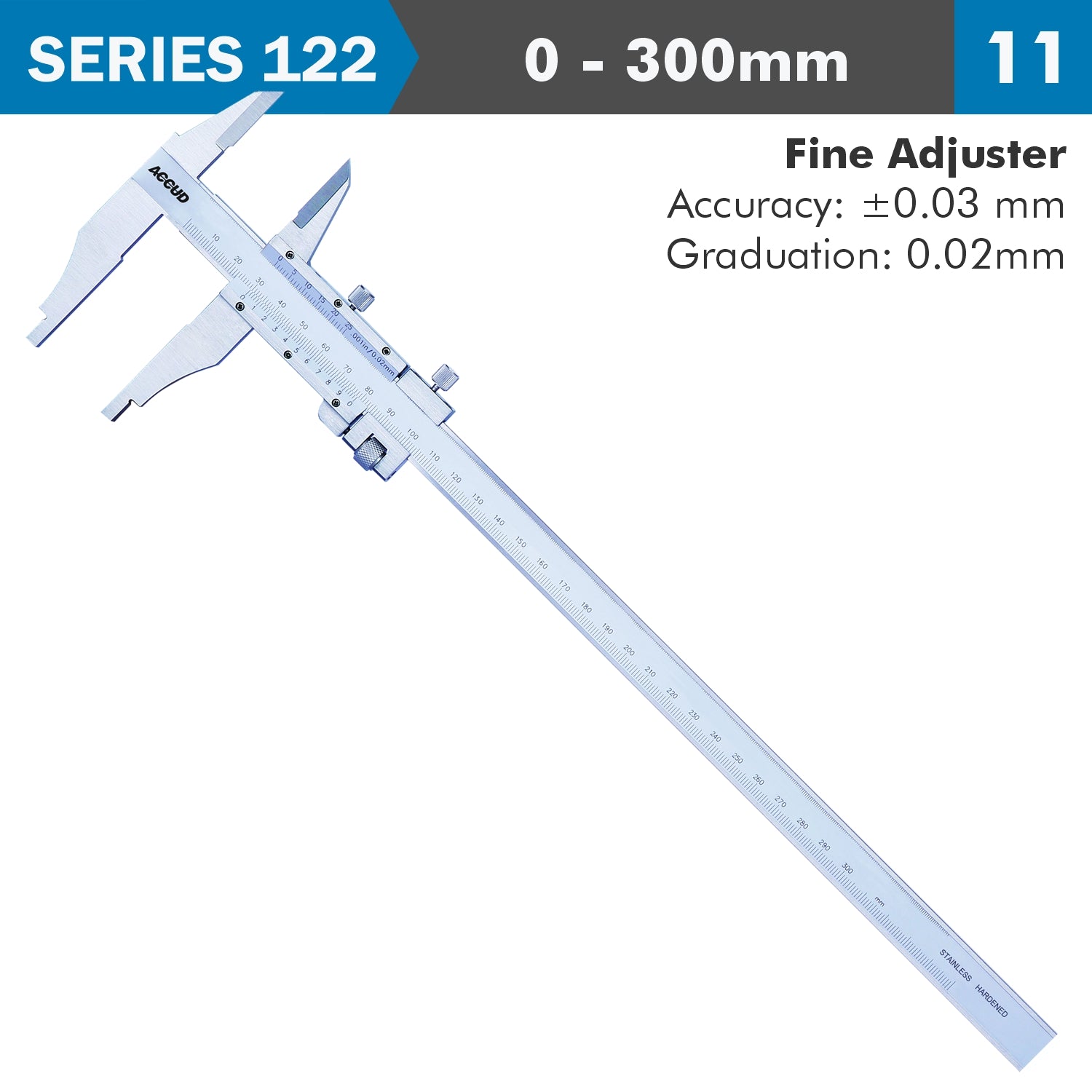 Vernier Caliper 300 Mm 0.03 Mm Acc. Fine Adj. 0.02 Mm Grad. S/Steel