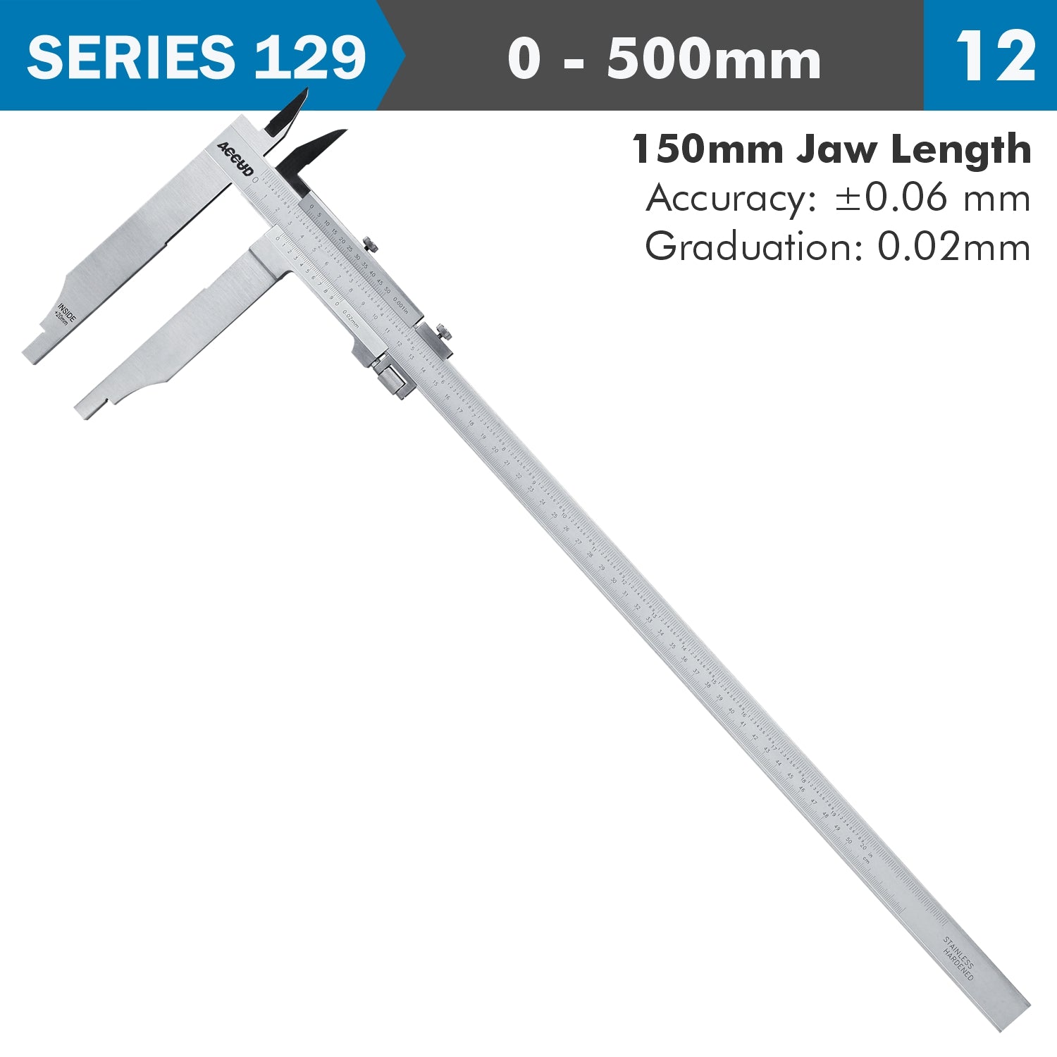 Vernier Caliper 500 Mm 0.06 Mm Acc. 150 Mm 0.02 Mm Grad S/Steel