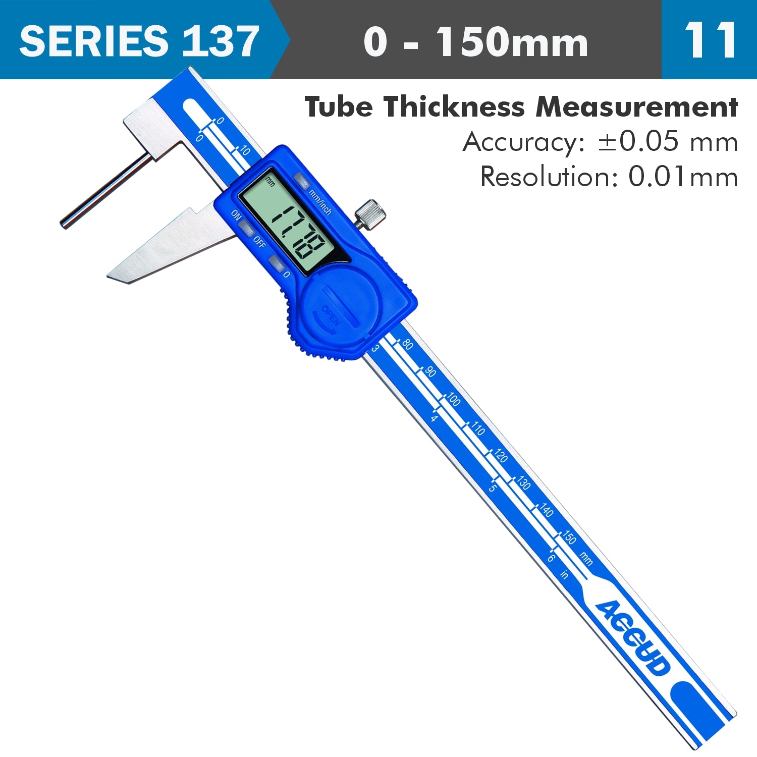 Dig. Tube Thickness Caliper 150 Mm 0.05 Mm Acc. 0.01 Mm Res. S/Steel