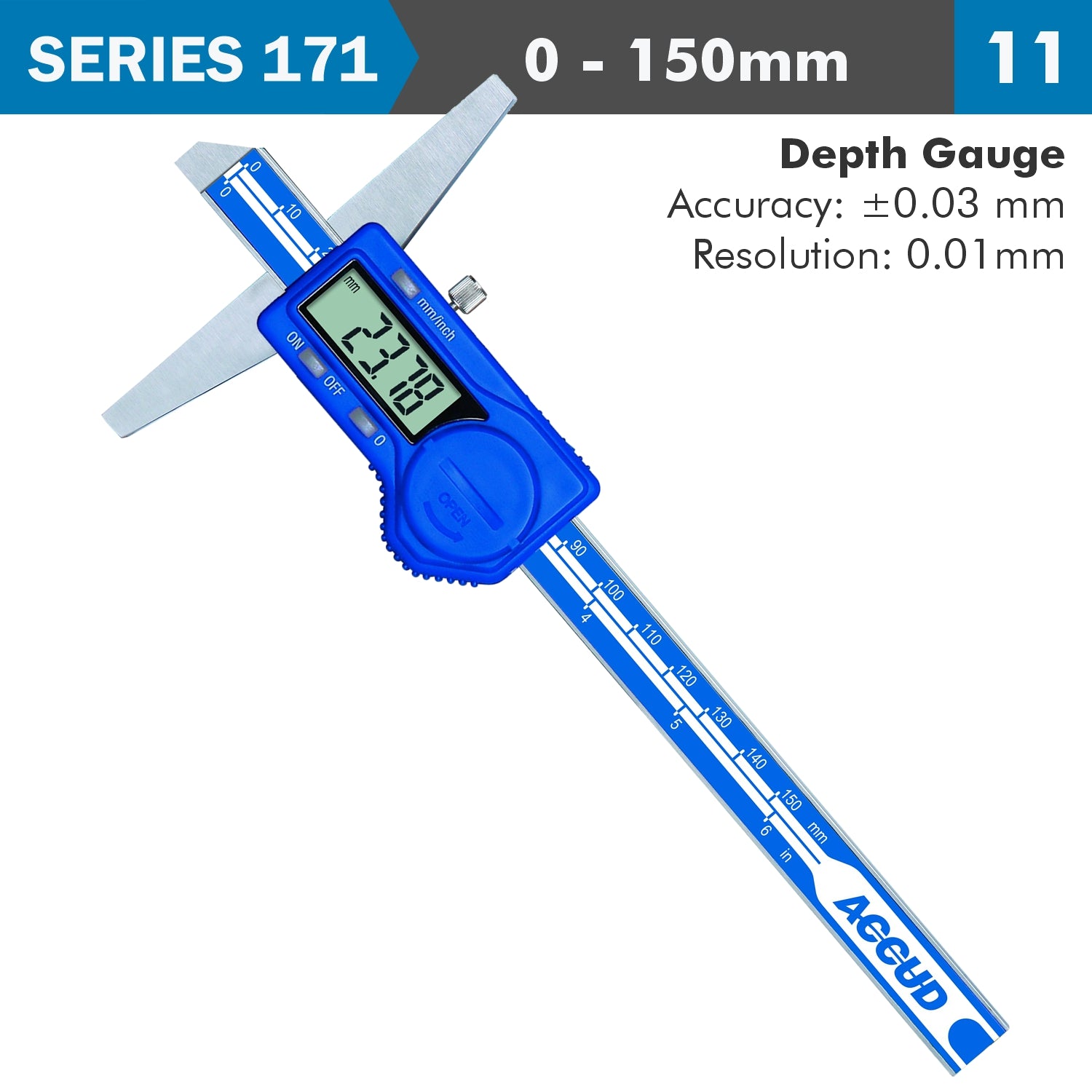 Digital Depth Gauge 150 Mm 0.03 Mm Acc. 0.01 Mm Res. S/Steel