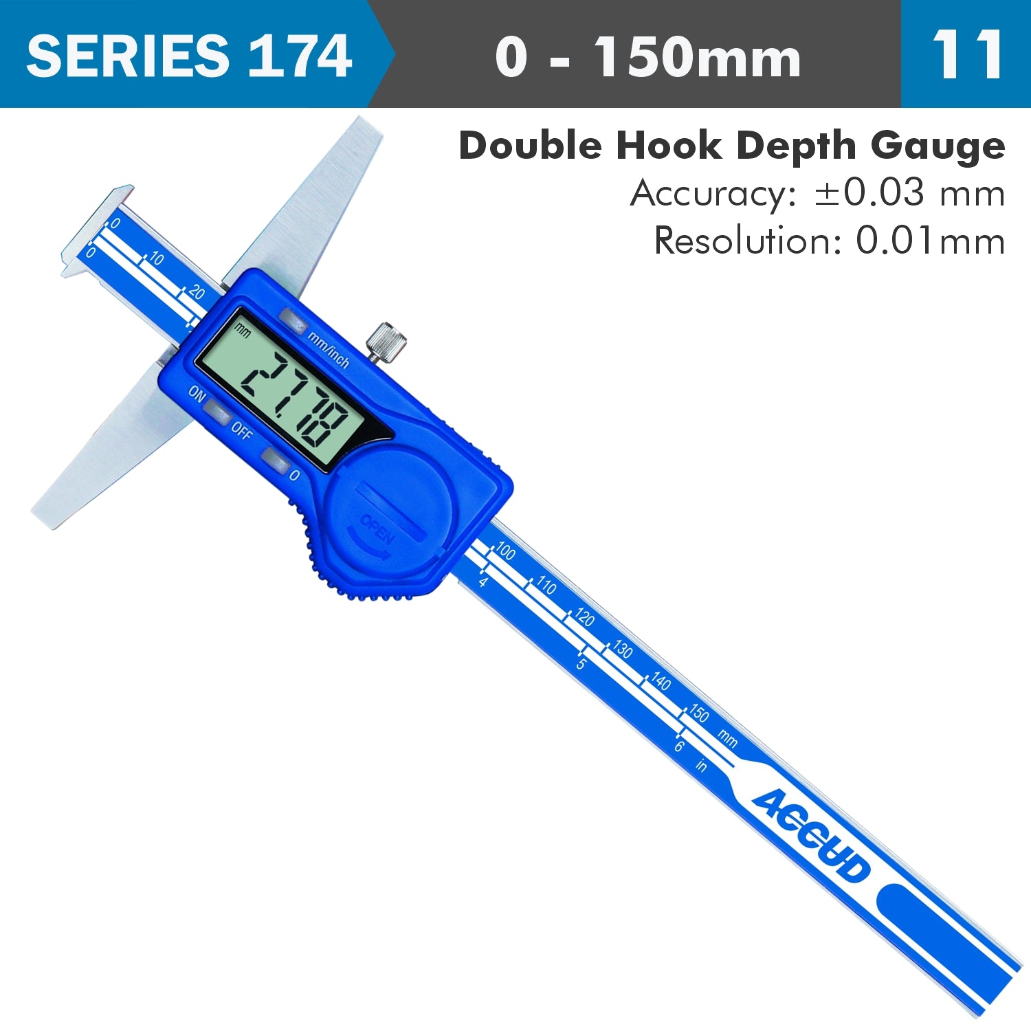 Dig. Caliper 150 Mm 0.03 Mm Acc. Double Hook Depth 0.01 Mm Res. S/Steel