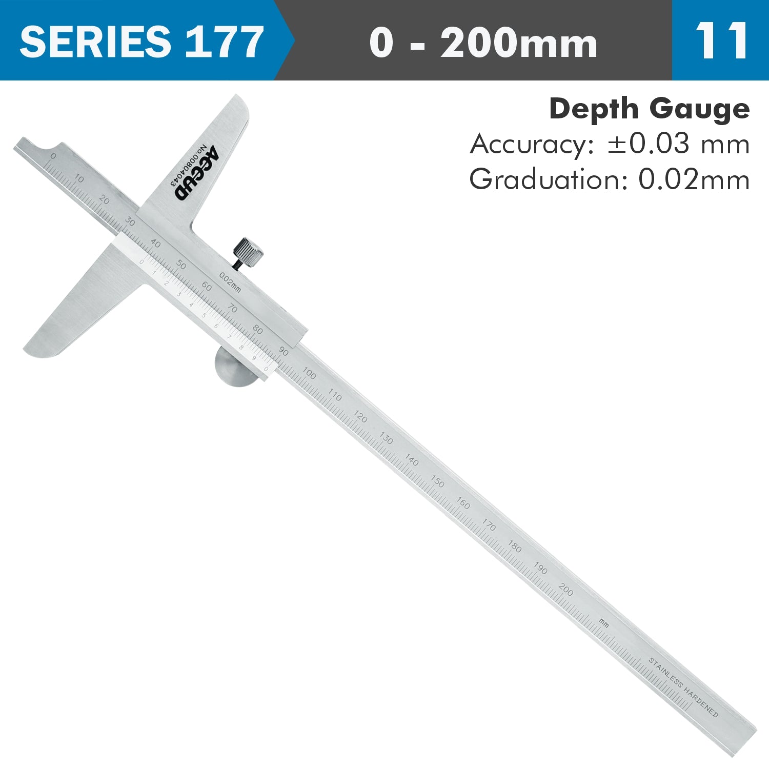 Vernier Depth Caliper 200 Mm 0.03 Mm Acc. 0.02 Mm Grad. S/Steel