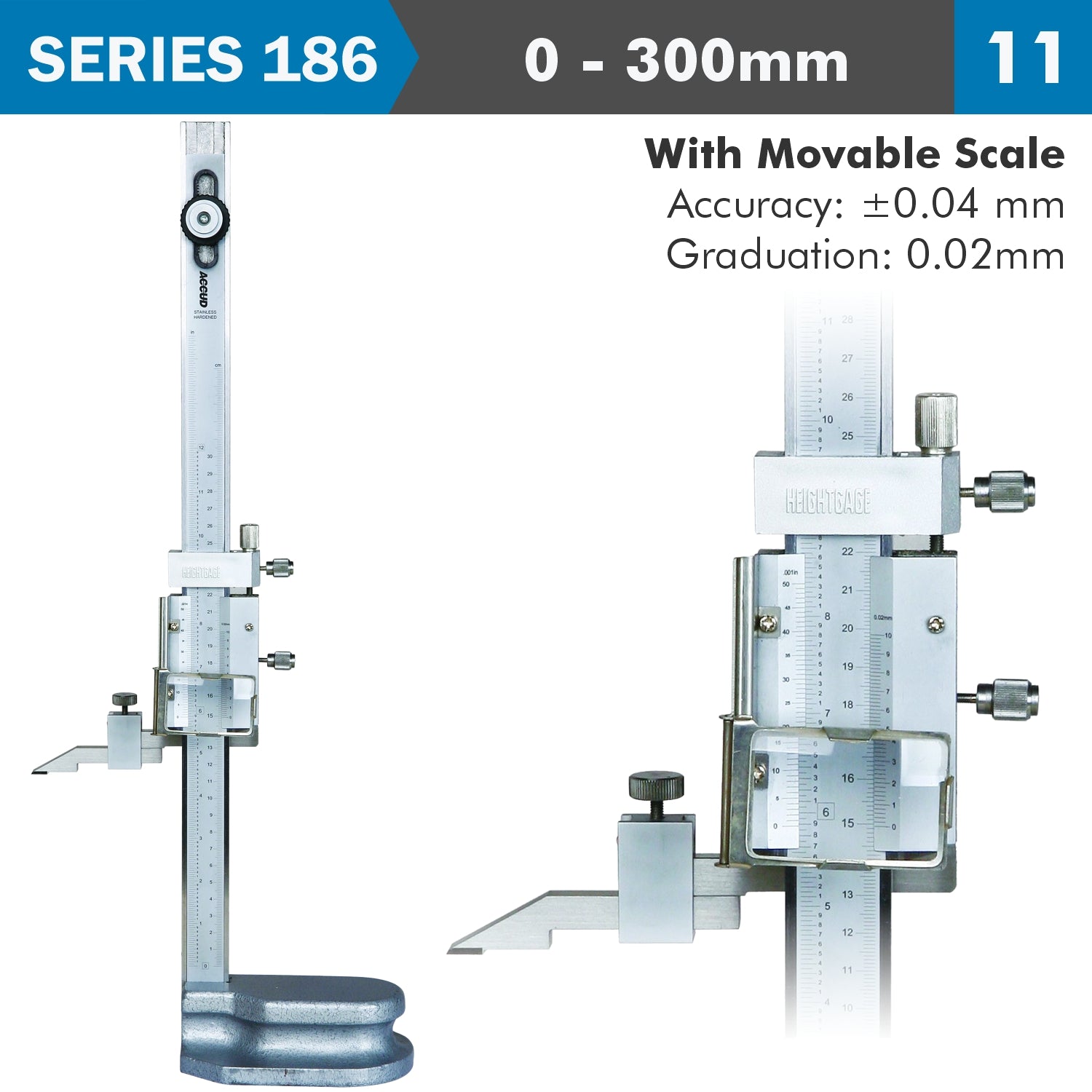 Vernier Height Gauge 300 Mm 0.05 Mm Acc. 0.02 Mm Grad. S/Steel