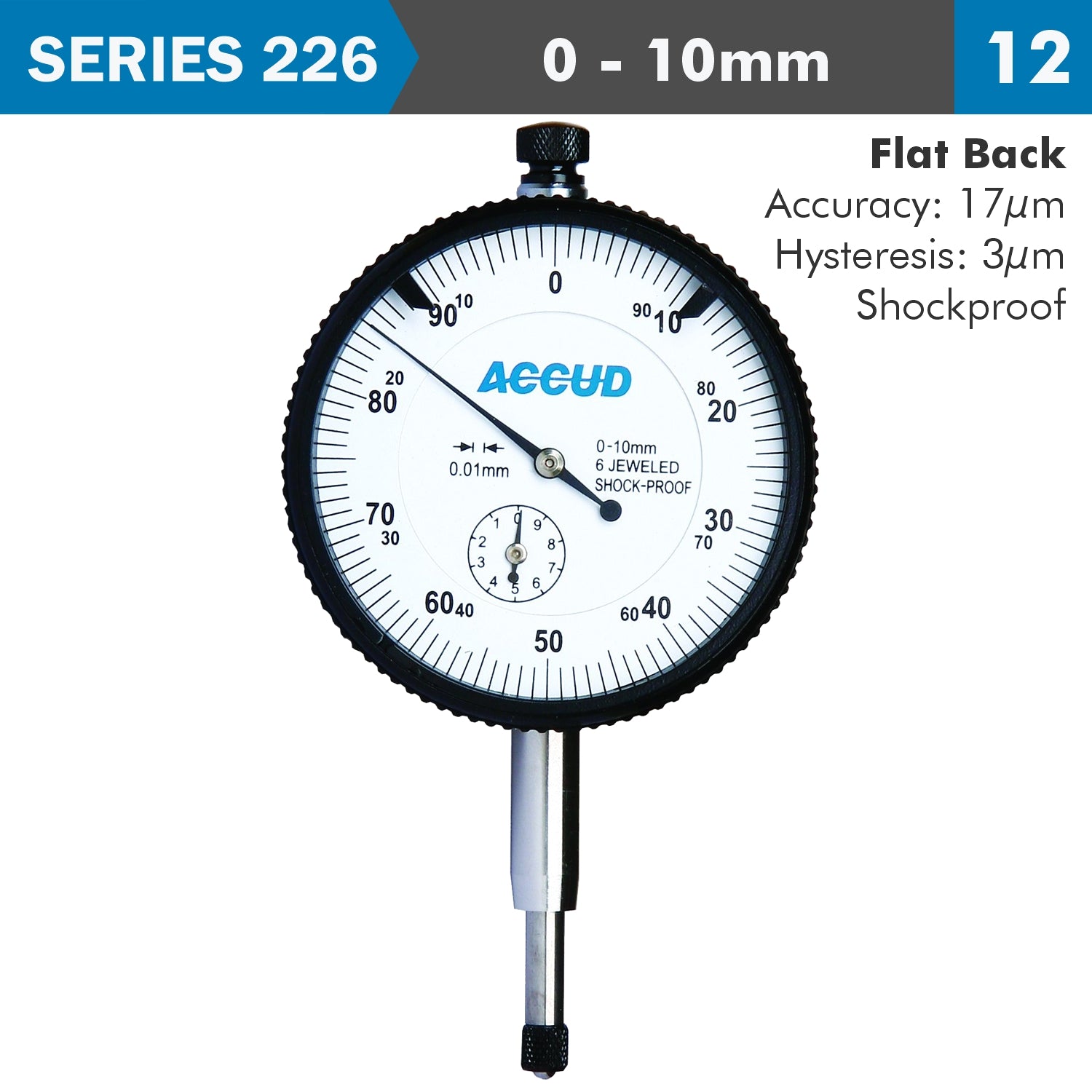 Shockproof Dial Indicator Flat Back 10 Mm