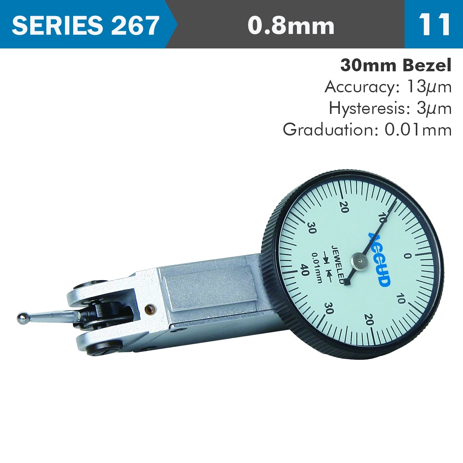 Dial Test Indicator 0.8 Mm 30 Mm Bezeld 0.013 Mm Acc. 0.01 Mm Grad