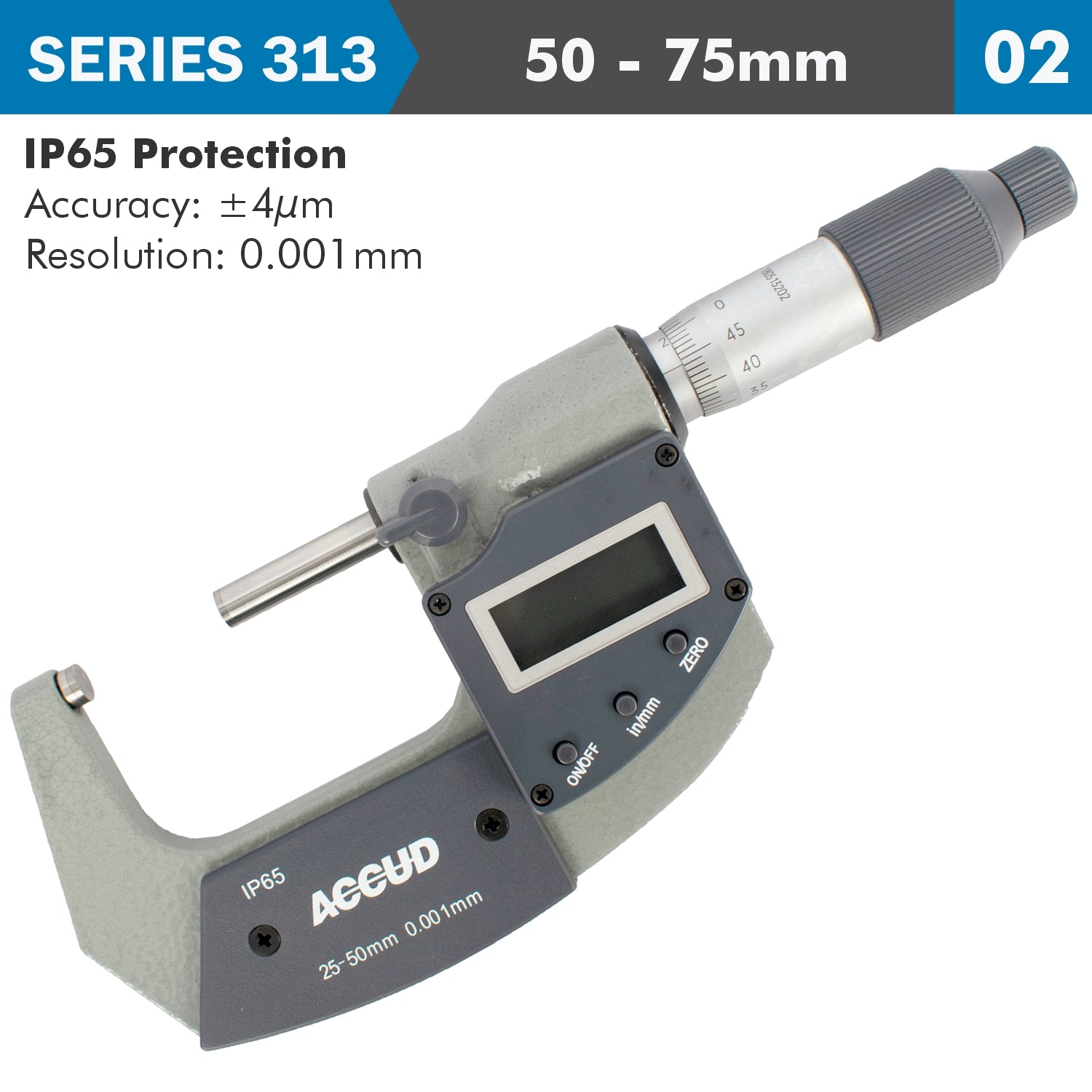 Dig. Outside Micrometer 50 75 Mm 0.004 Mm Acc. Ip65 0.001 Mm Res.