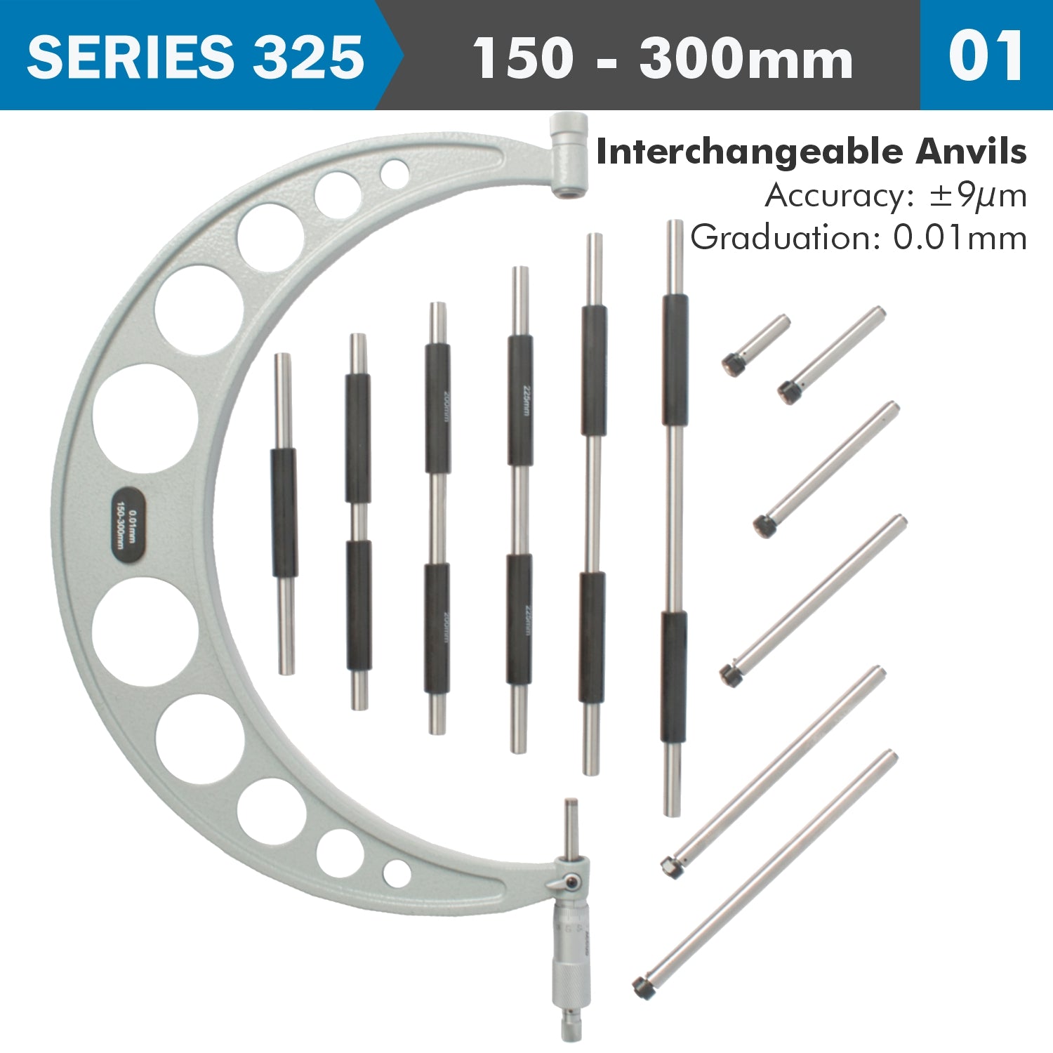 Outside Micrometer 150 300 Mm 0.004 Mm Acc. 0.01 Mm Grad. With Interch. A