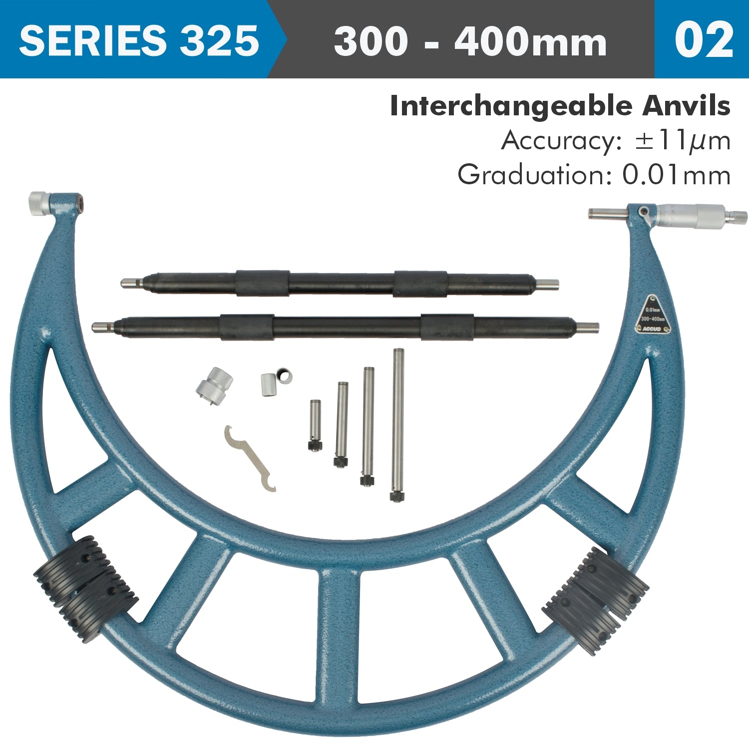 Outside Micrometer 300 400 Mm 0.004 Mm Acc. 0.01 Mm Grad. With Interch. A