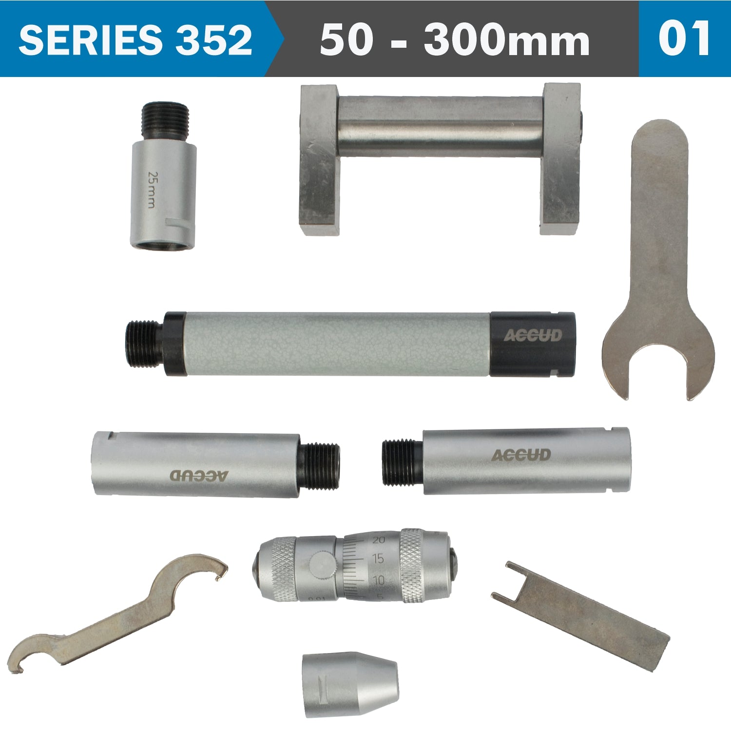 Tubular Inside Micrometer 50 300 Mm 0.01 Mm Grad. Extension Rods: 13, 25