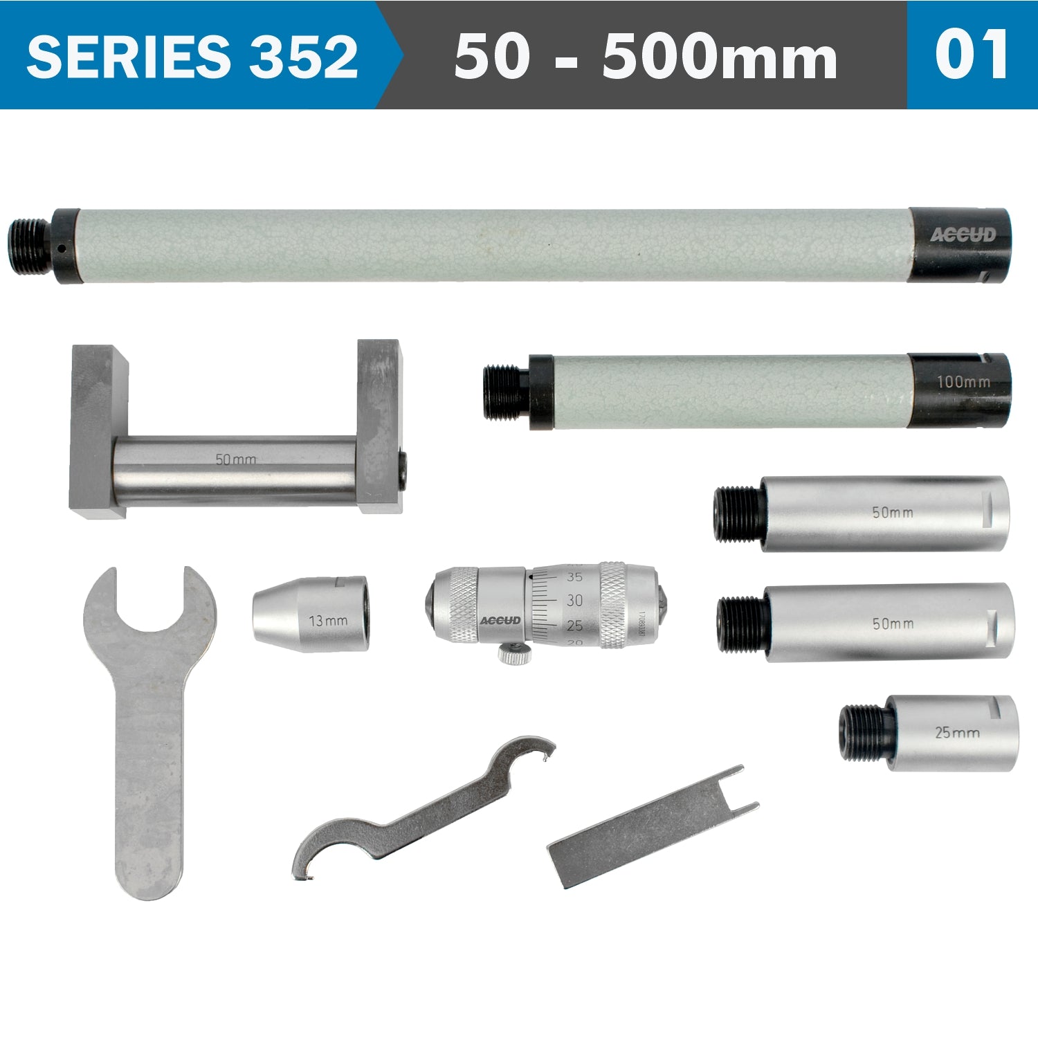 Tubular Inside Micrometer 50 500 Mm 0.01 Mm Grad. Extension Rods: 13, 25