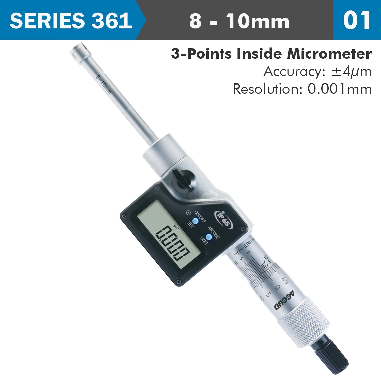 Dig. 3 Points Inside Micrometer 8 10 Mm 0.004 Mm Acc. 0.001 Mm Res.