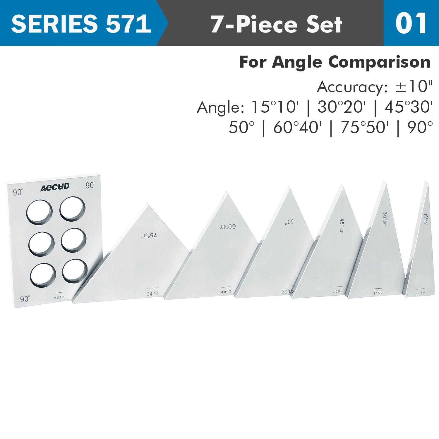 Angle Gauge Block Set 7 Pc Triangle 15 90 Deg