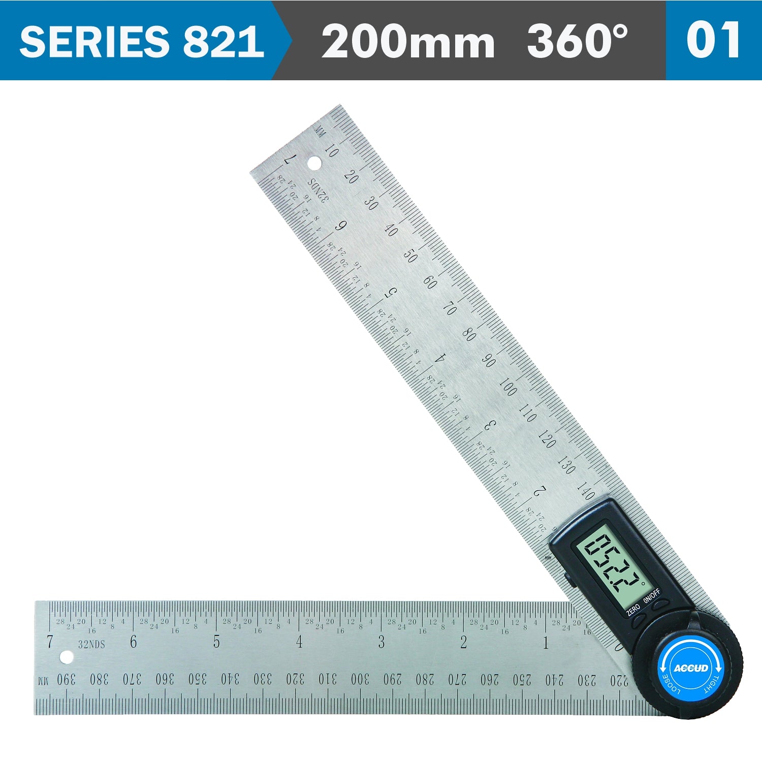 Digital Protractor Blade 200 Mm 360 Deg. 0.3 Deg. Acc. 0.1 Deg. Res.