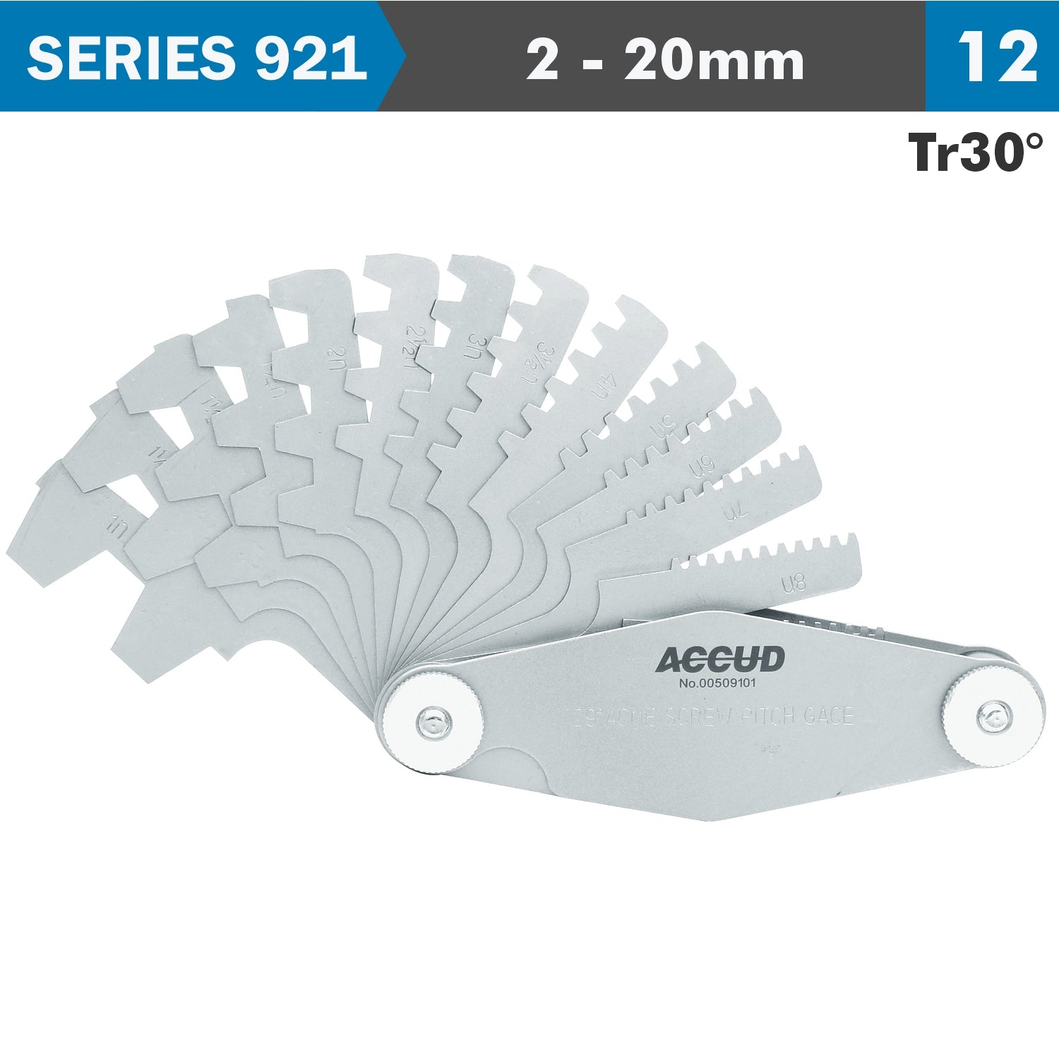 Pitch Gauge 2 20 Mm Tr30 Deg. Thread 12 Leaves 0.07 Mm Acc.