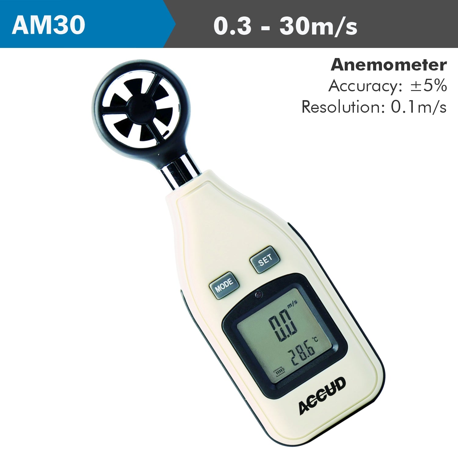 Digital Anemometer 0.3 30 M/S 5% Acc. 0.M