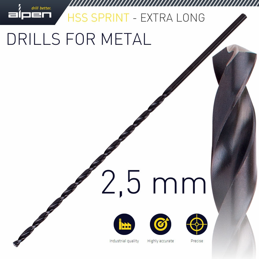 Hss Drill Bit 2.5 Mm 140 X 95 Extra Long