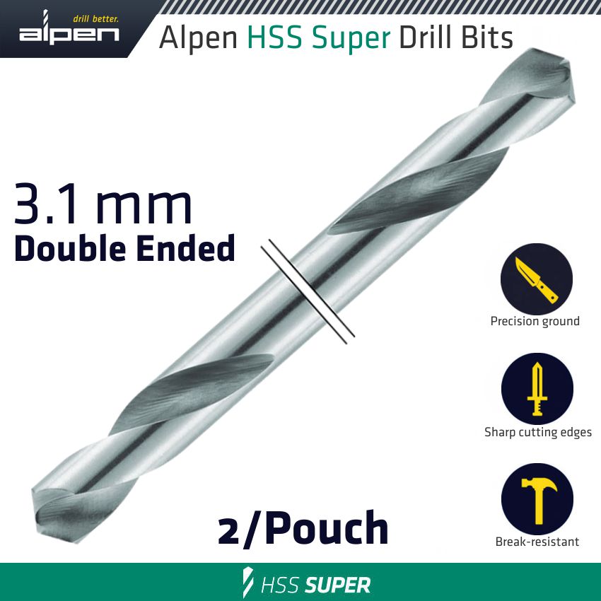 Hss Super Drill Bit Double Ended 3.1 Mm 2/Pouch