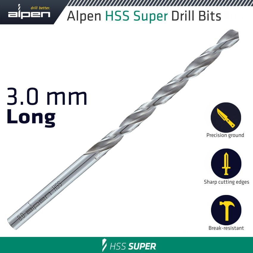 Hss Super Drill Bit Long 3 X 100 Mm Pouch