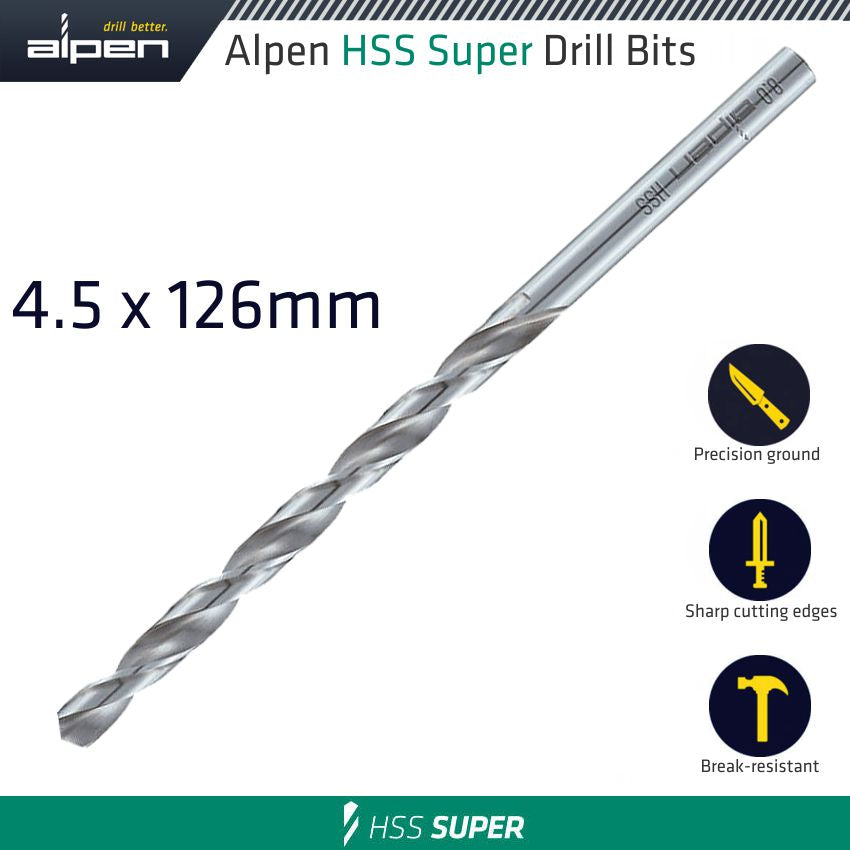 Hss Drill Bit Long 4.5 X 126 Mm Bulk