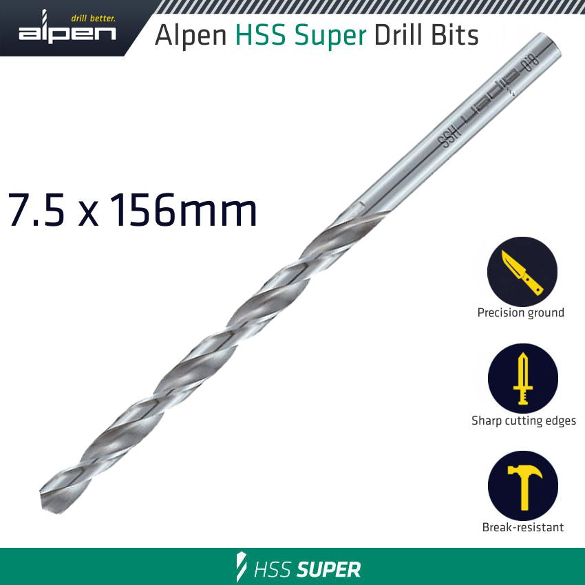 Hss Drill Bit Long 7.5 X 156 Mm Bulk