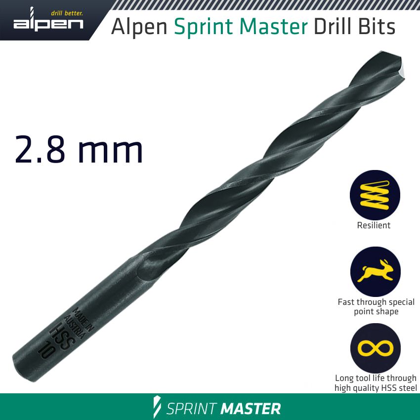 Hss Sprint Master 2.8 Mm X1 Sleeved Din338 Alpen Drill Bit