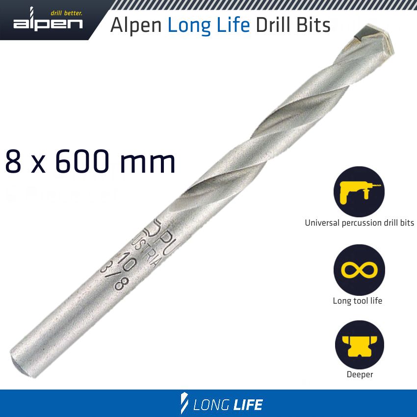 Masonry Drill Bit Long Life 8 X 600 Mm Pouch