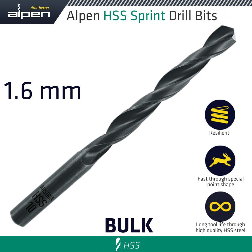 Hss Sprint Drill Bit 1.6 Mm Bulk Ind.Pack