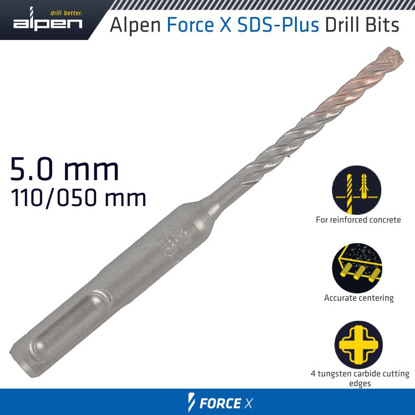 Force X 5.0 X 110/050 Sds Plus Drill Bit X4 Cutting Edges Bulk