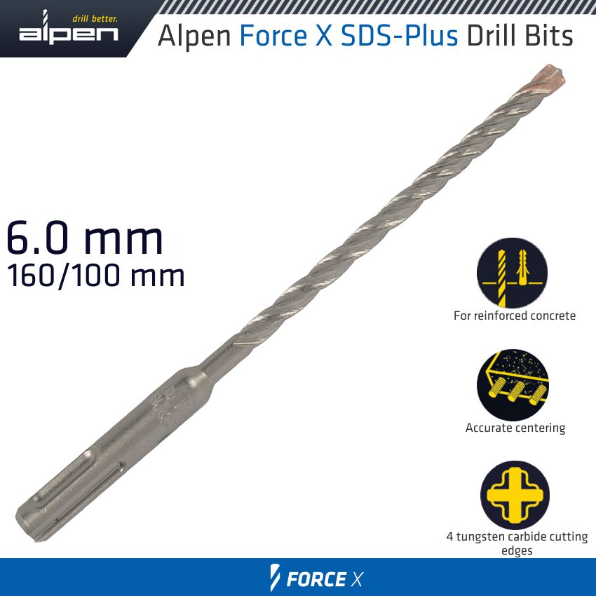 Force X 6.0 X 160/100 Sds Plus Drill Bit X4 Cutting Edges Bulk