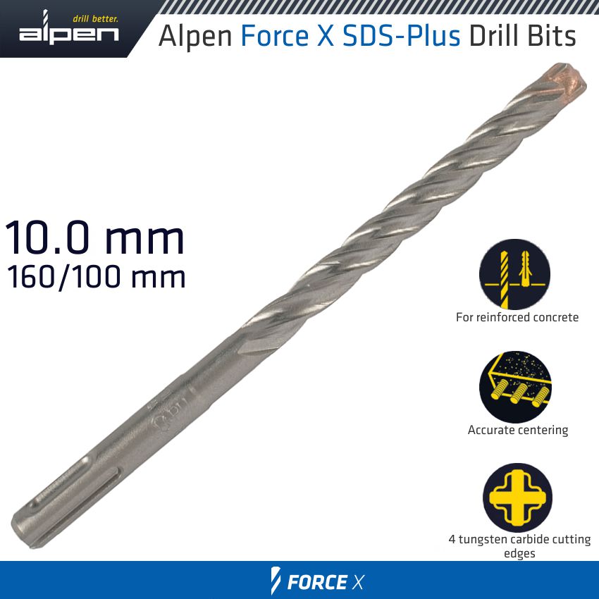 Force X 10.0 X160/100 Sds Plus Drill Bit X4 Cutting Edges Bulk