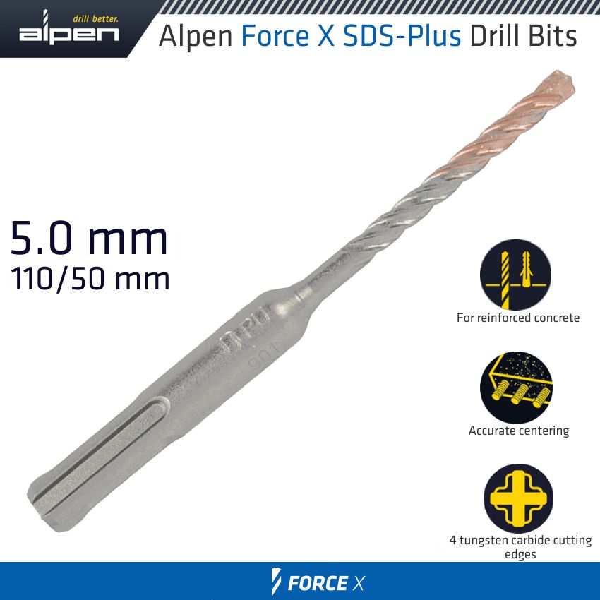 Force X 5.0 X 110/050 Sds Plus Drill Bit X4 Cutting Edges