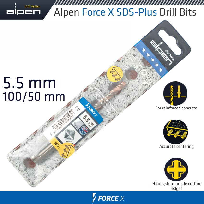 Force X 5.5 X 110/050 Sds Plus Drill Bit X4 Cutting Edges