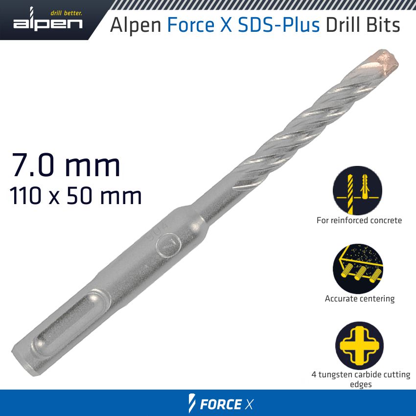 Force X 7.0 X 110/050 Sds Plus Drill Bit X4 Cutting Edges