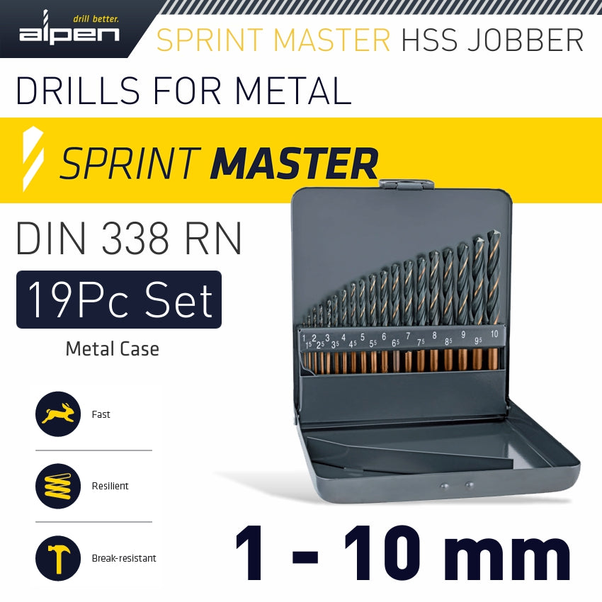 Alpen Sprint Master 19 Pcs Set Km19 1 10 X 0.5 Mm Metal Case