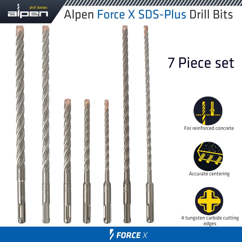 Force X Sds Plus Mix Box 7 Pcs. 6.0/ 8.0/ 10.0 Mm X 160 And 6.0/ 8.0/