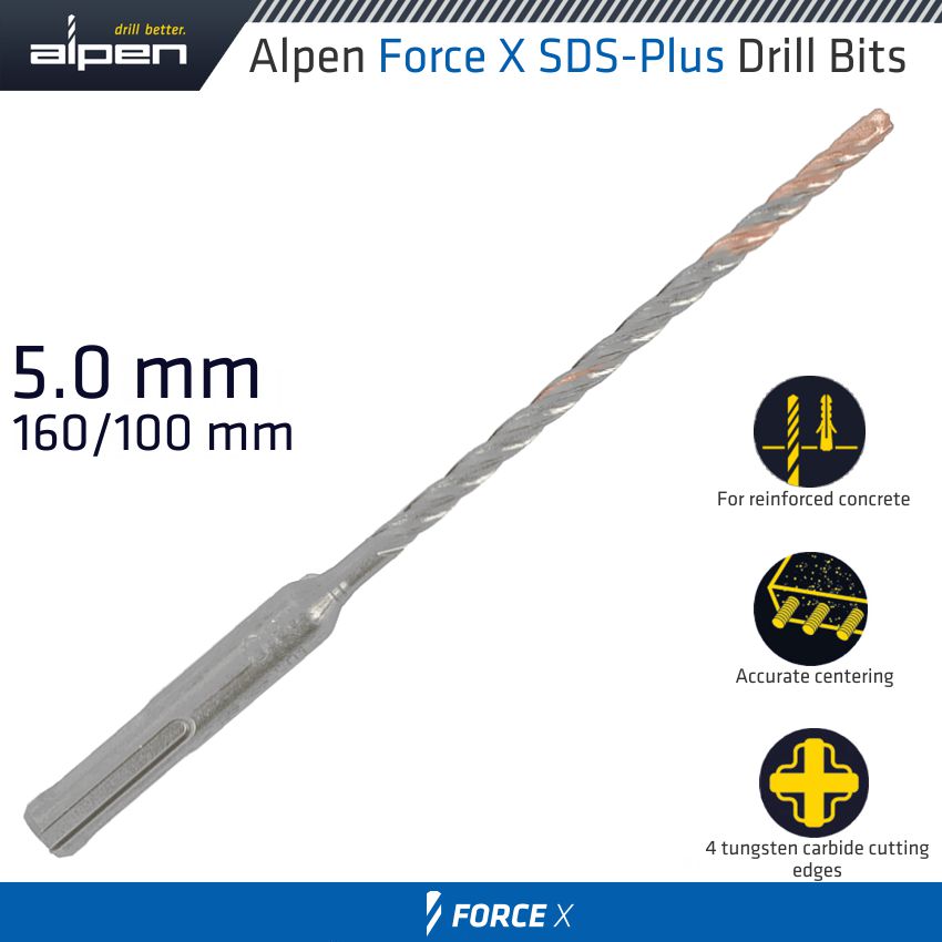 Force X 5.0 X 160/100 Sds Plus Drill Bit X4 Cutting Edges