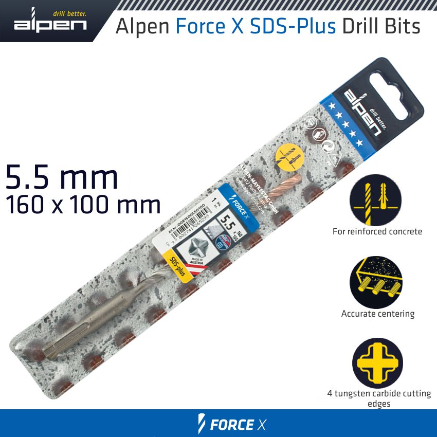 Force X 5.5 X 160/100 Sds Plus Drill Bit X4 Cutting Edges