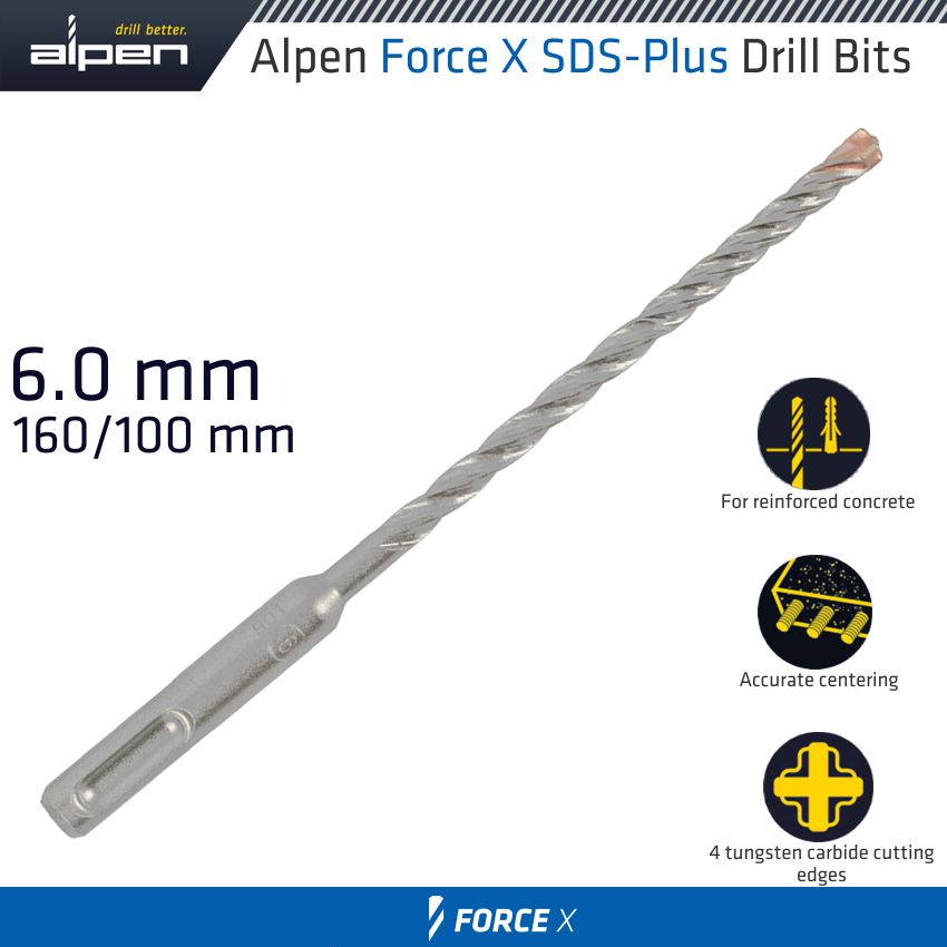 Force X 6.0 X 160/100 Sds Plus Drill Bit X4 Cutting Edges