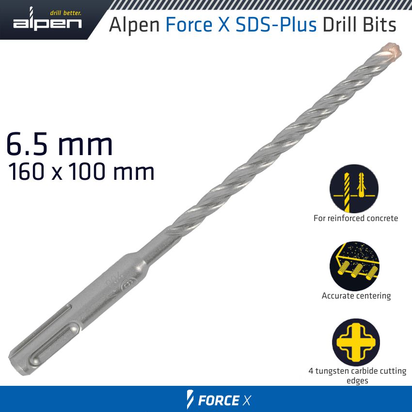 Force X 6.5 X 160/100 Sds Plus Drill Bit X4 Cutting Edges