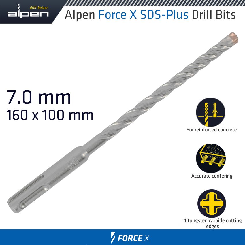 Force X 7.0 X 160/100 Sds Plus Drill Bit X4 Cutting Edges