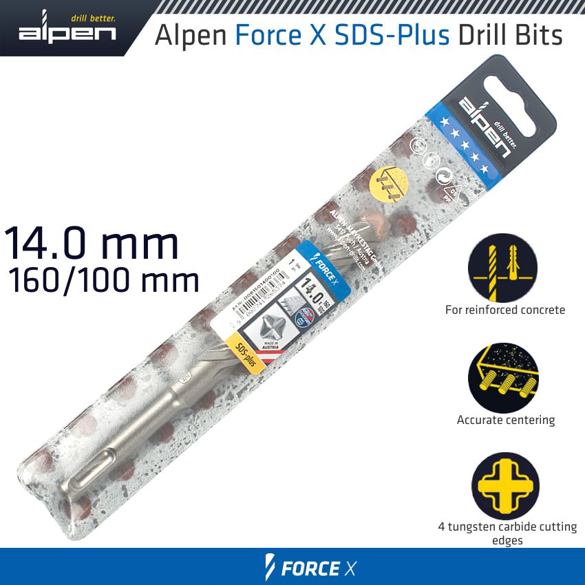 Force X 14.0 X 160/100 Sds Plus Drill Bit X4 Cutting Edges