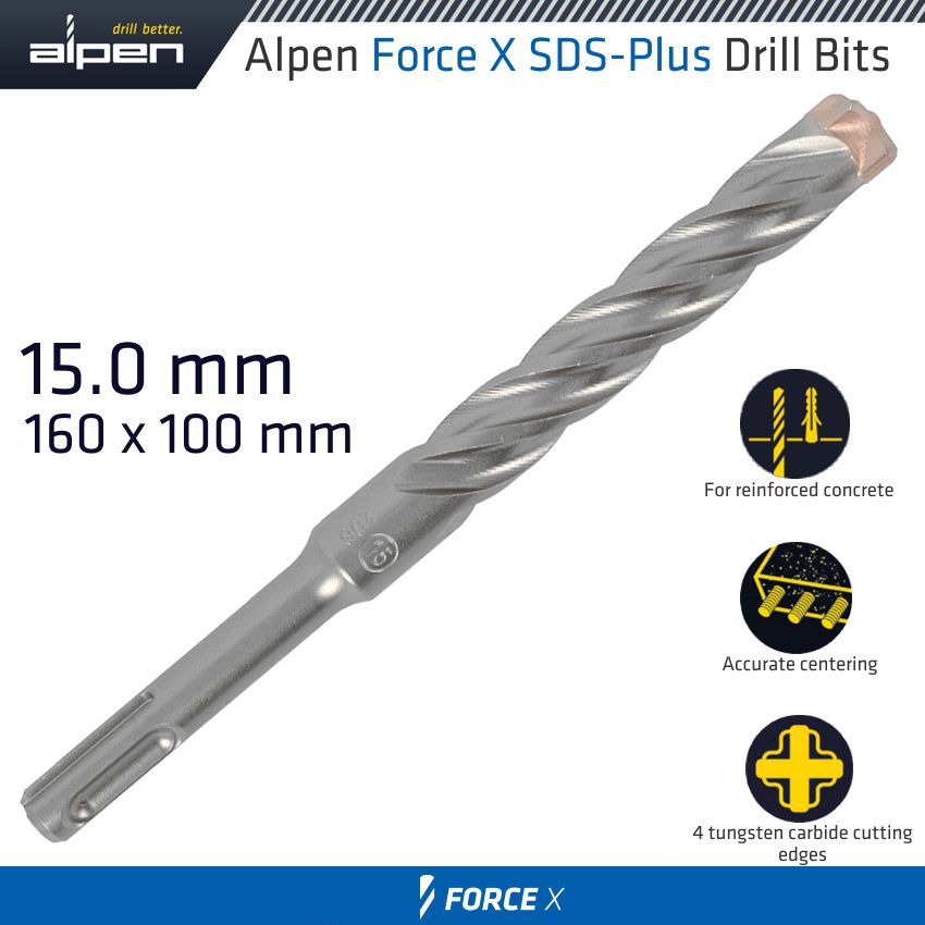 Force X 15.0 X160/100 Sds Plus Drill Bit X4 Cutting Edges