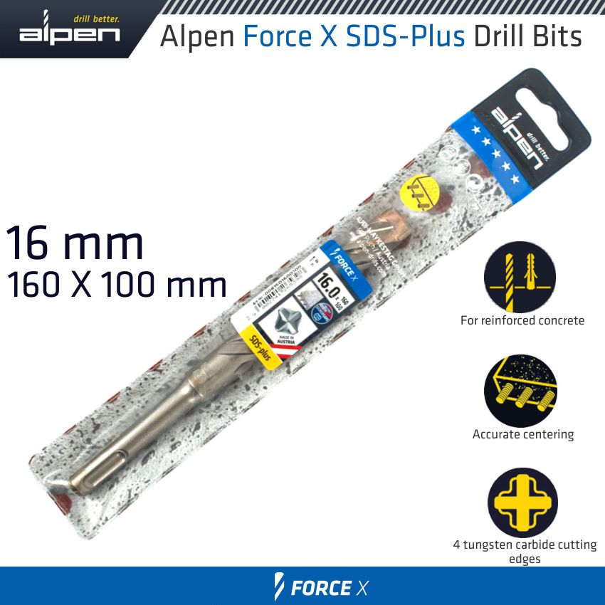 Force X 16.0 X160/100 Sds Plus Drill Bit X4 Cutting Edges