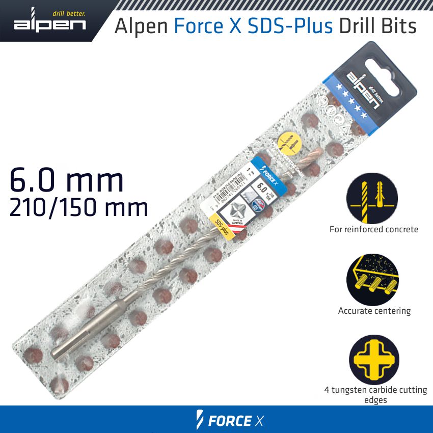 Force X 6.0 X 210/150 Sds Plus Drill Bit X4 Cutting Edges