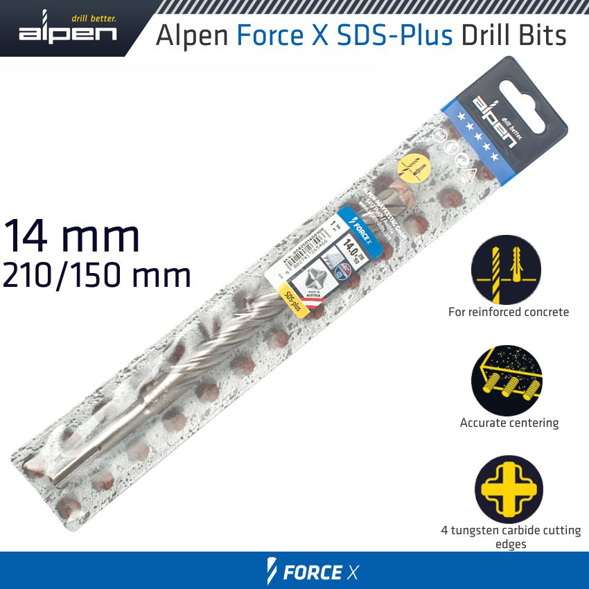 Force X 14.0 X 210/150 Sds Plus Drill Bit X4 Cutting Edges