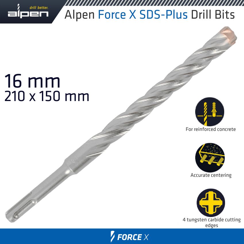 Force X 16.0 X 210/150 Sds Plus Drill Bit X4 Cutting Edges